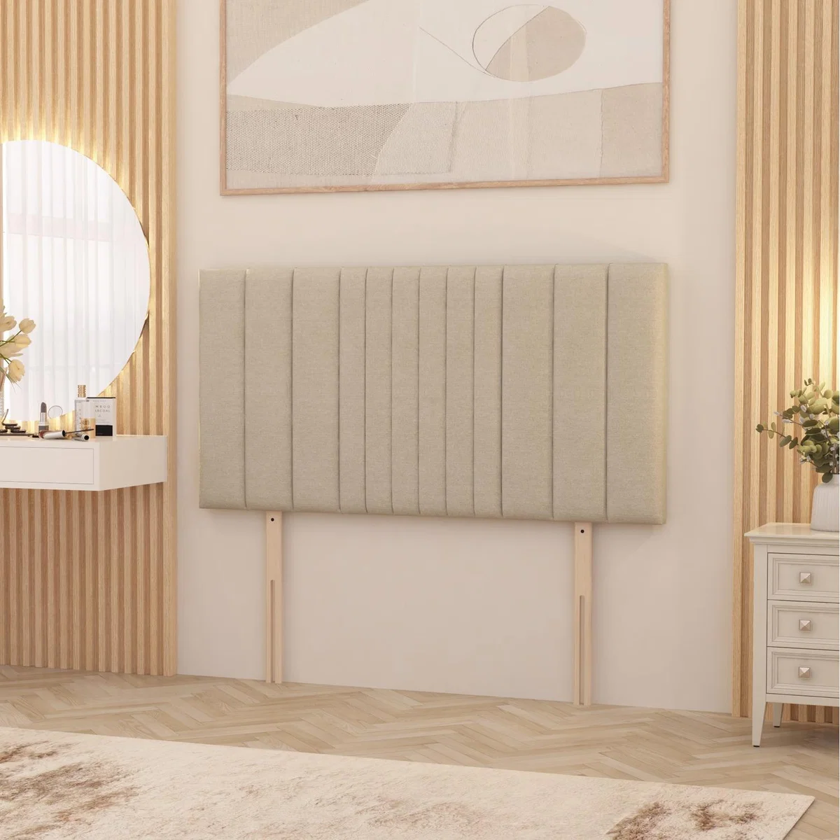 Arizona Tweed Fabric 32" Floor Standing Upholstered Headboard - Natural / Small Double