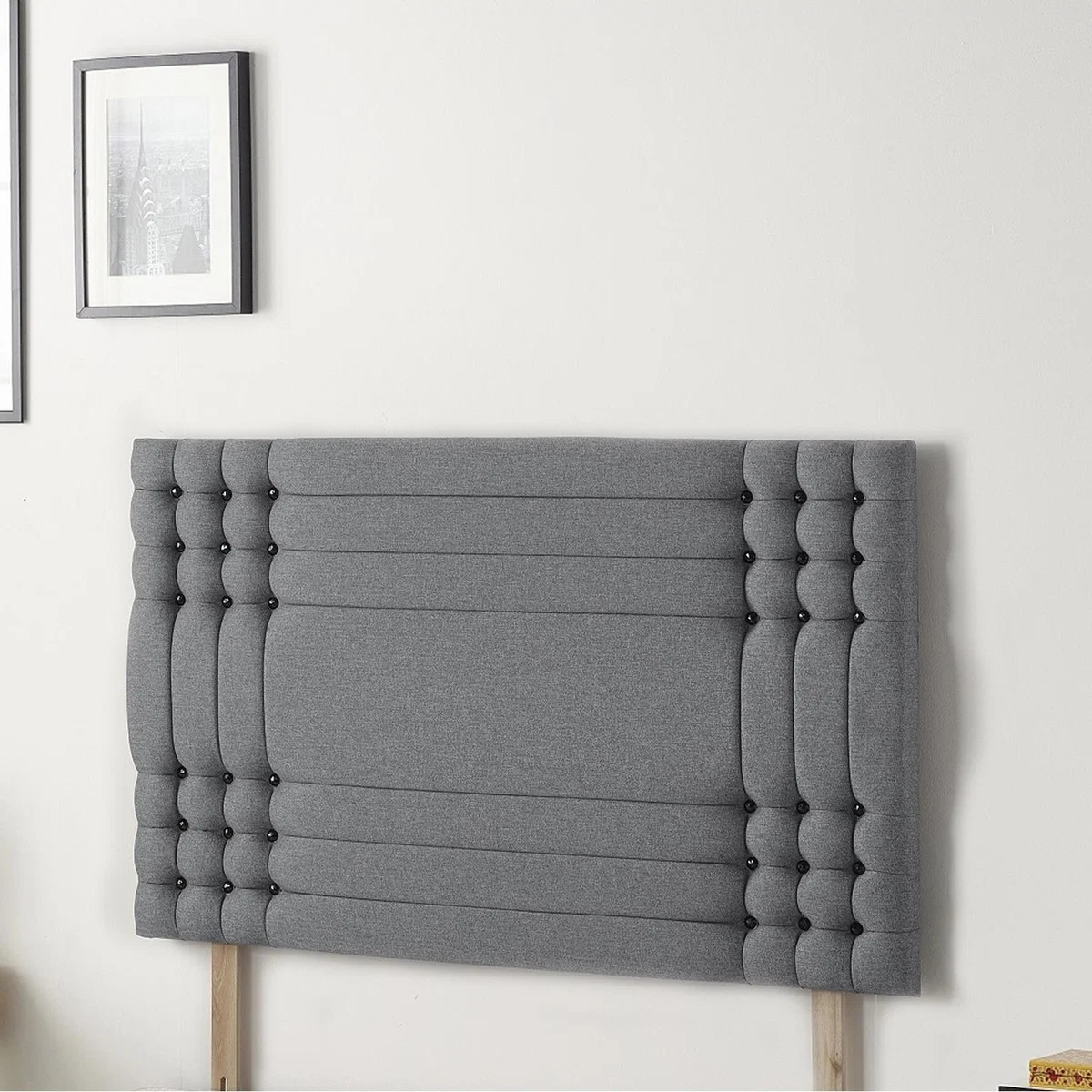 Saville Plush Velvet 32" Floor Standing Upholstered Headboard - Charcoal / King