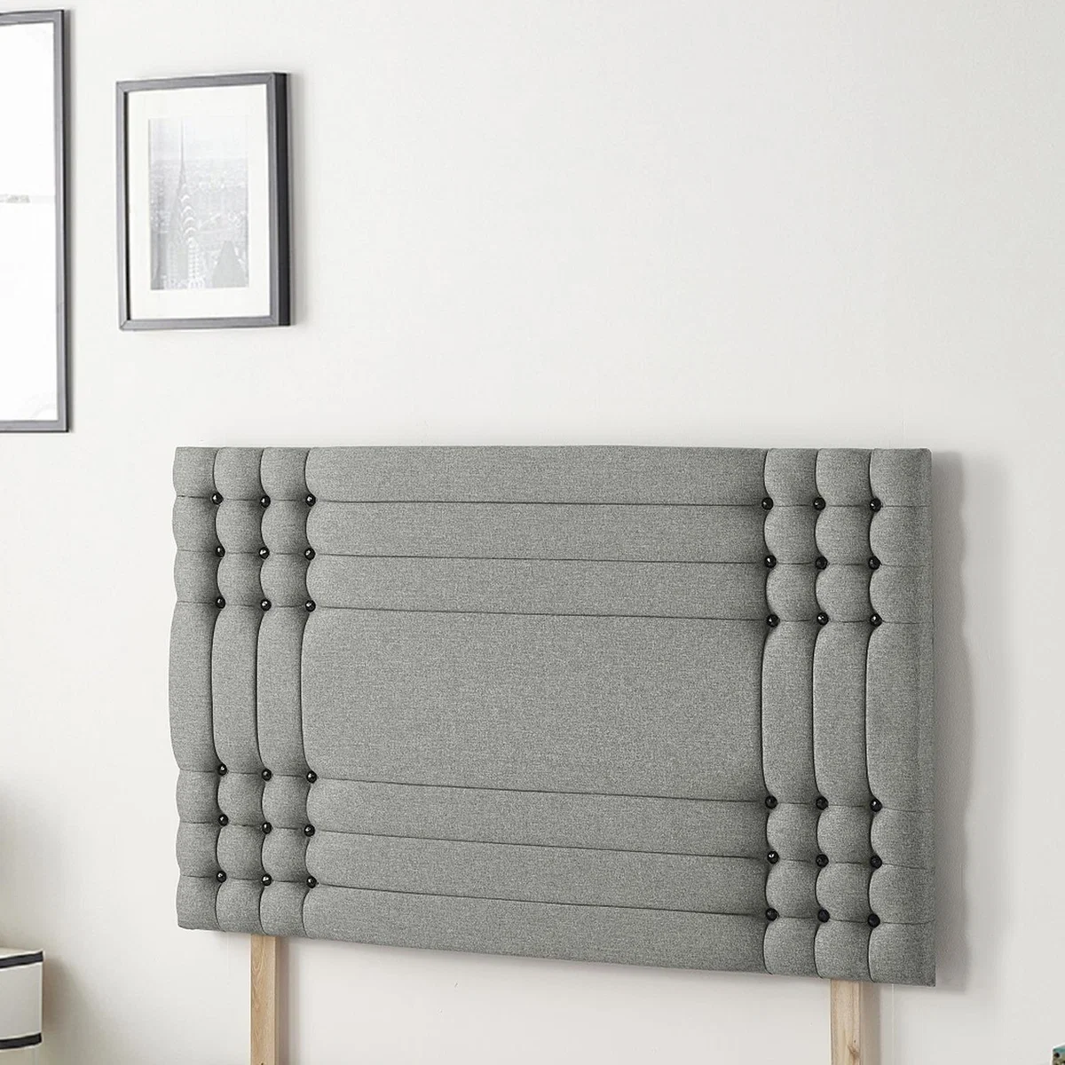 Saville Linen Fabric 32" Floor Standing Upholstered Headboard - Silver / Double