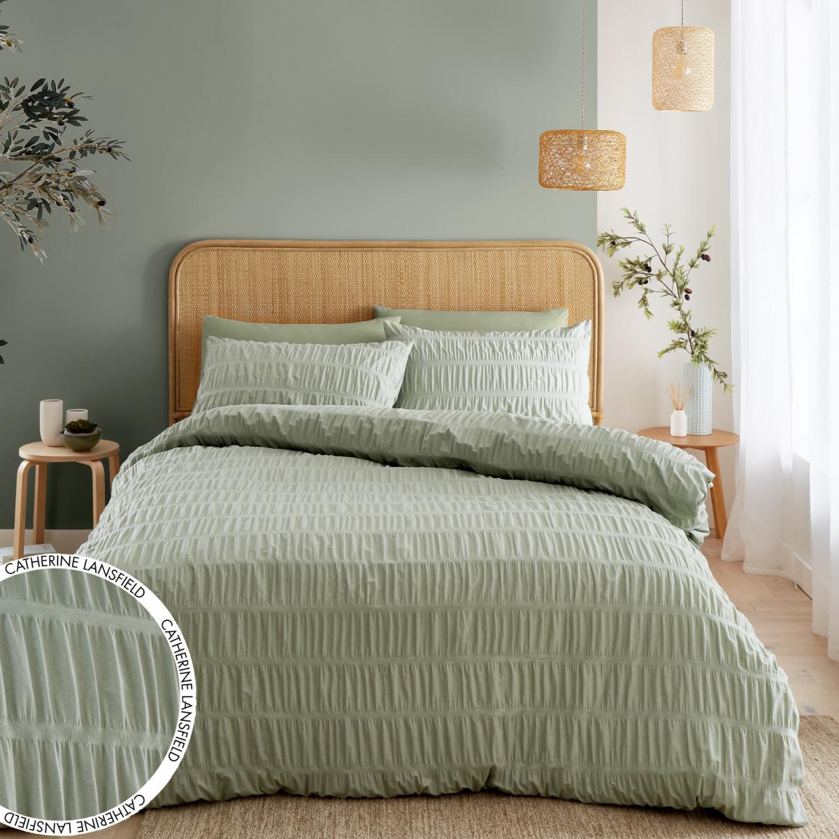 Catherine Lansfield Signature Seersucker Duvet Set - Sage Green - Double – image 2