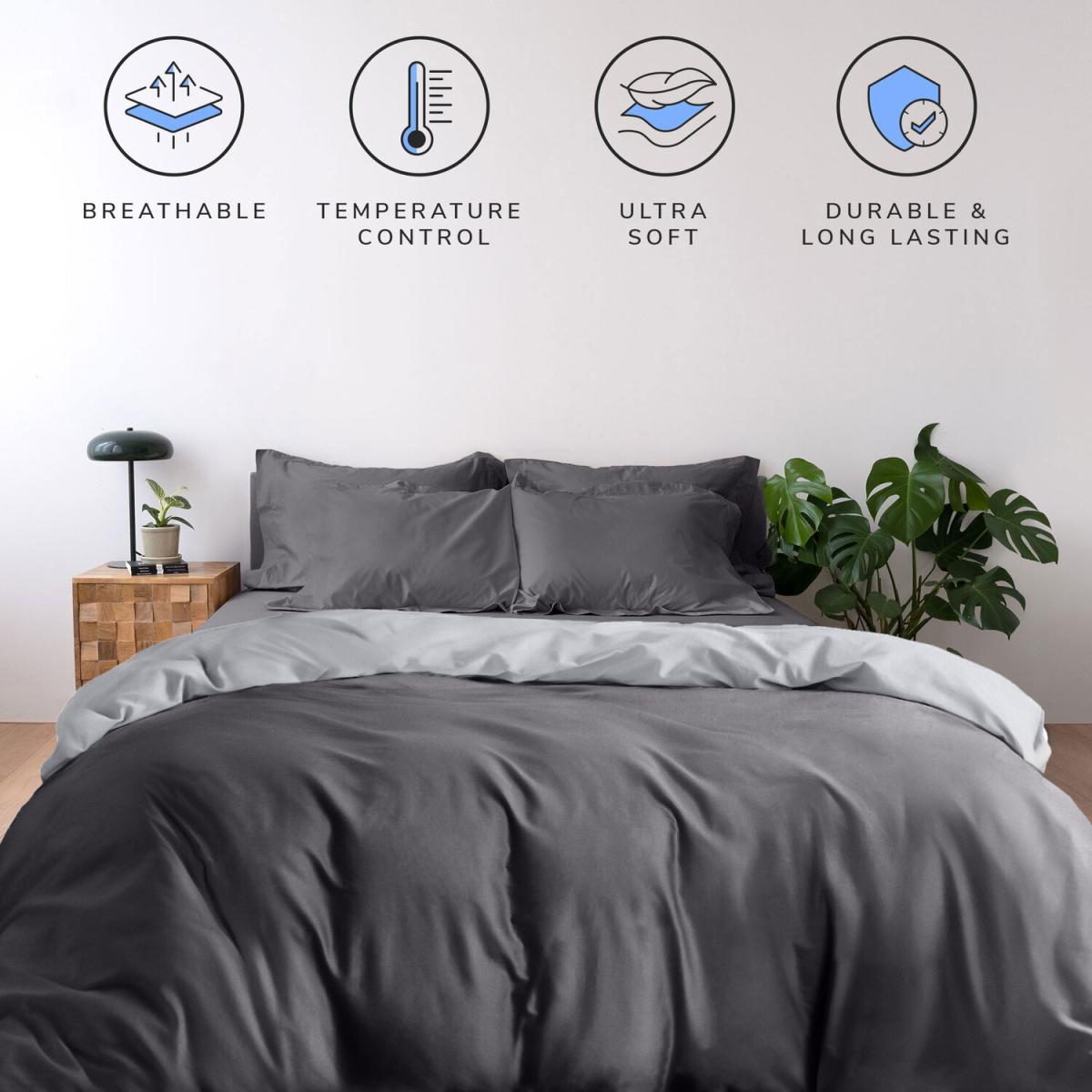 Bed Couture Silky Satin Duvet Set with pillowcases 65x65cm - Anthracite/Silver grey / Double – image 1