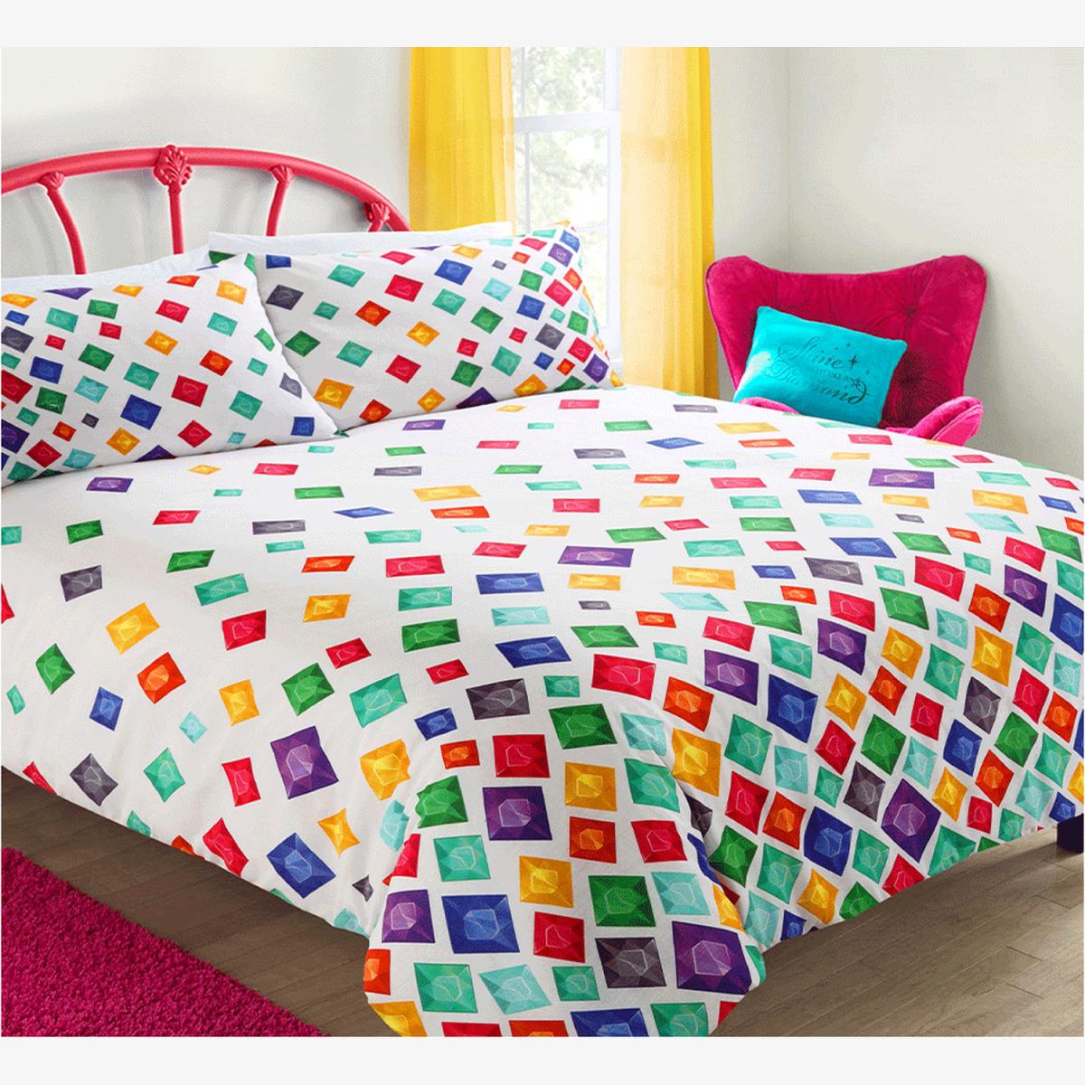 Pretty Falling Jewels Gems Duvet Set - White / Double – image 1