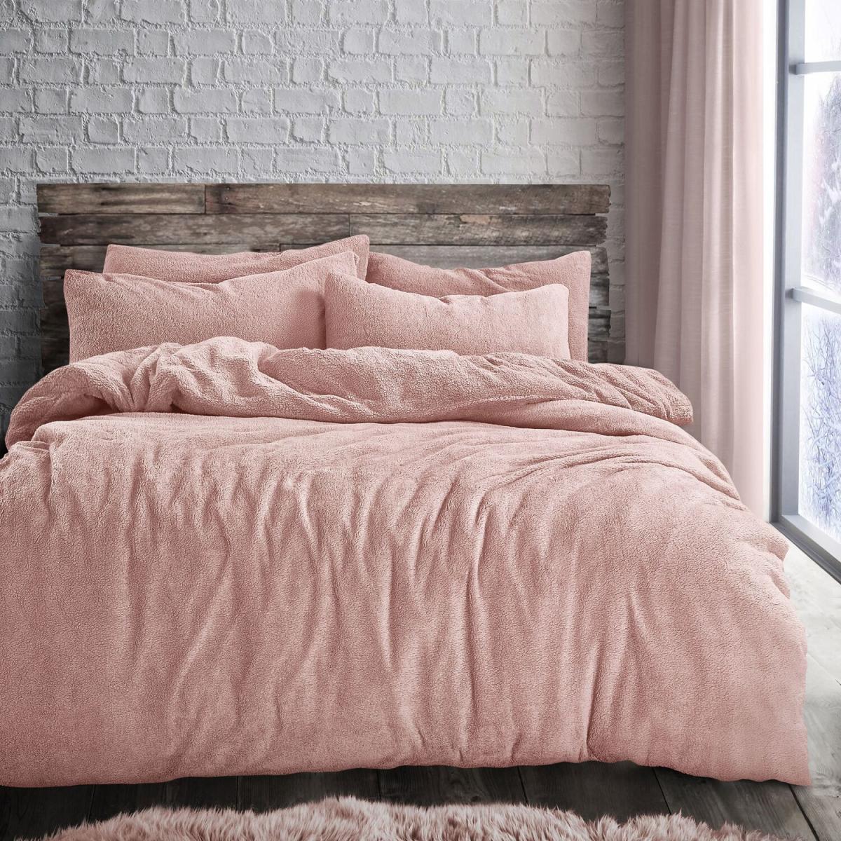Teddy Deep Blush Pink Soft Cosy Thermal Fleece Duvet Set - Deep Blush Pink / Double