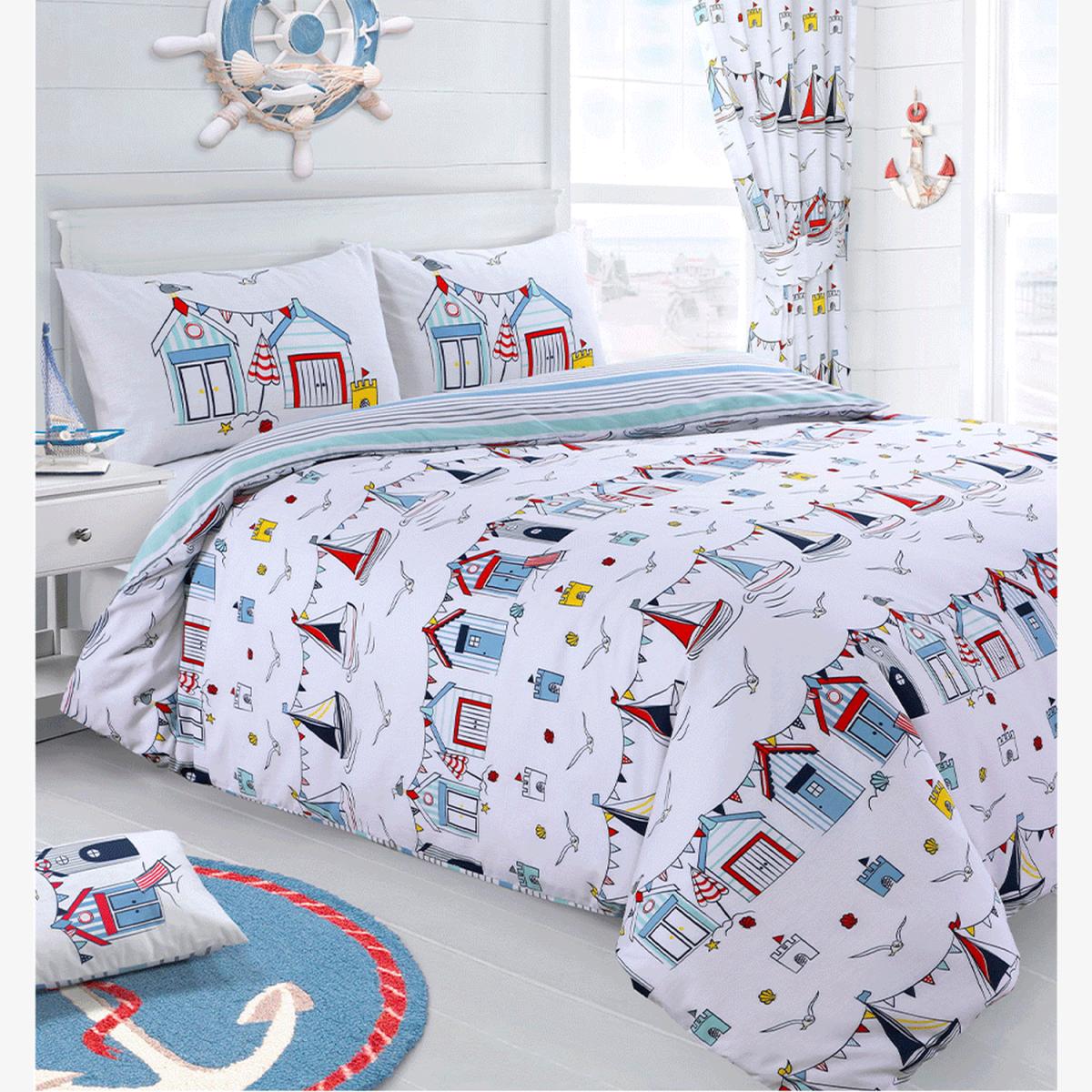 Beach Huts Seaside Fun Nautical Duvet Set - White / Double