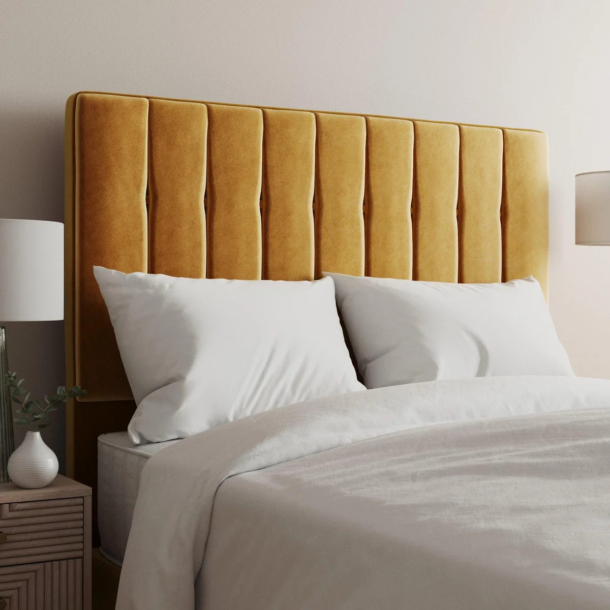 Velvet Double Tansden Headboard Yellow – image 1