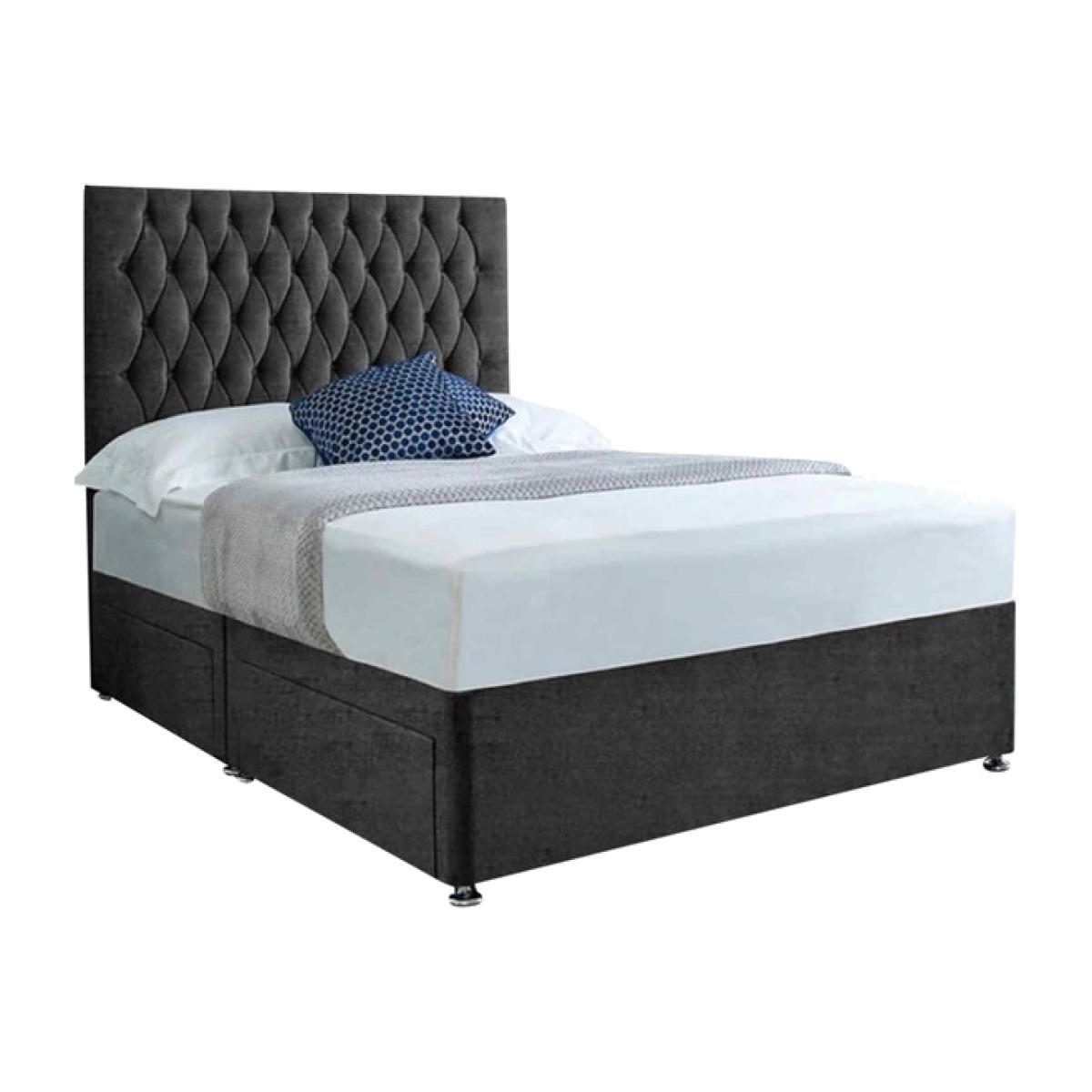Jemma Divan Bed Set with Headboard and Mattress - Chenille Fabric, Non Storage - Charcoal / Double – image 1