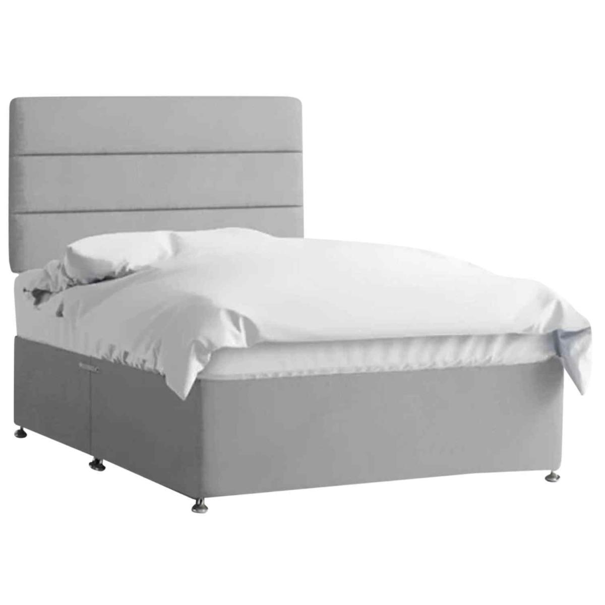 Harmony Divan Bed Set with Tall Headboard Mattress - Plush Fabric, Non Storage - Grey / Silver / Double – image 2