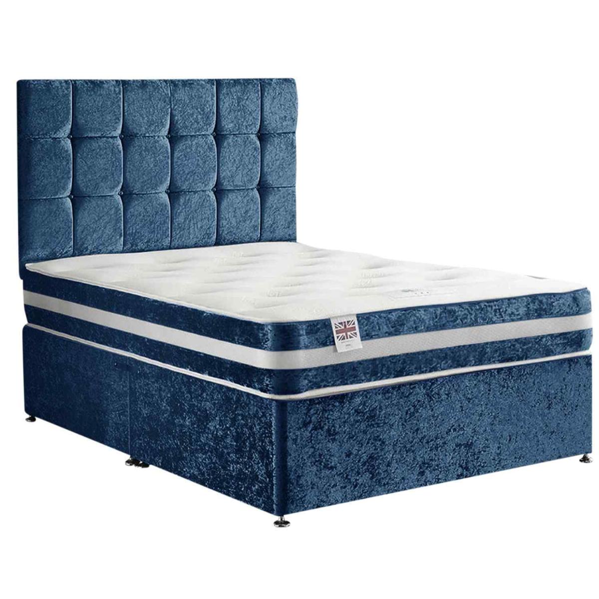 Delia Divan Bed Set with Headboard Mattress-Plush Fabric, 2 Drawers Left Side - Blue / Double – image 2