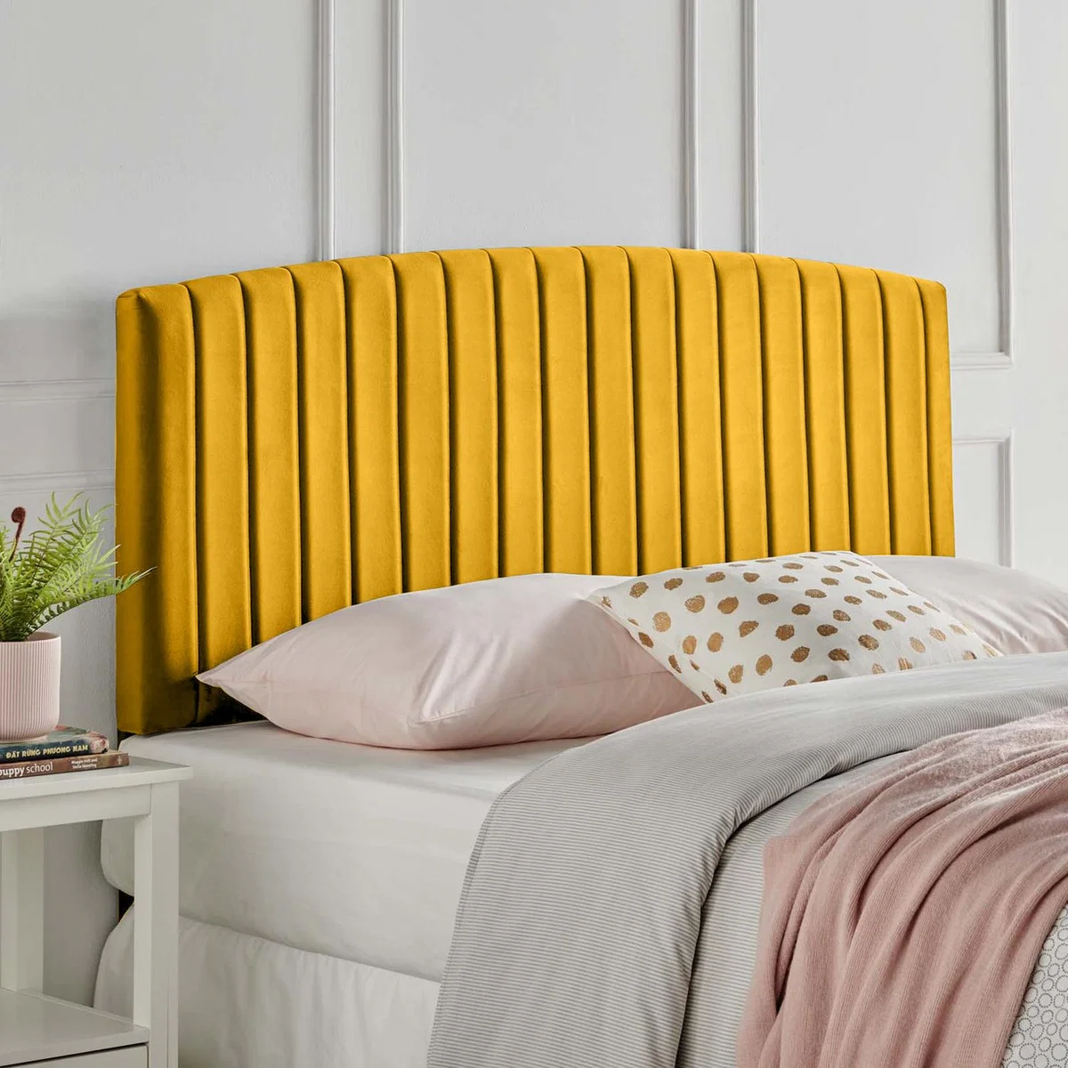 Reet Plush 26 inch Strutted Headboard - Mustard / Double – image 1