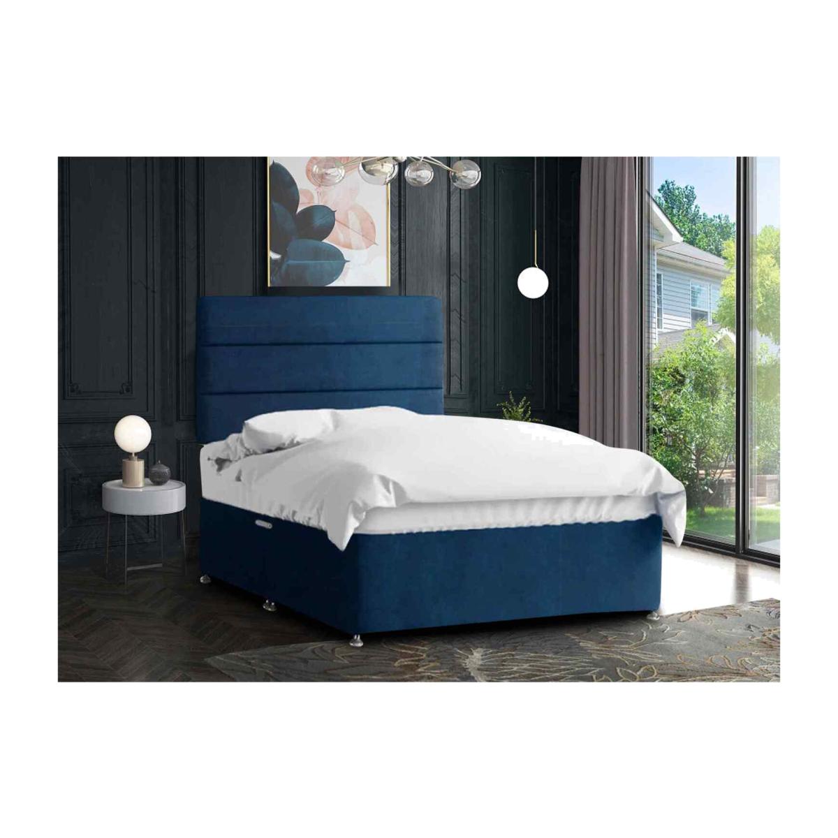 Harmony Divan Bed Set with Tall Headboard Mattress-Plush, 2 Drawers Right Side - Blue / Double – image 1