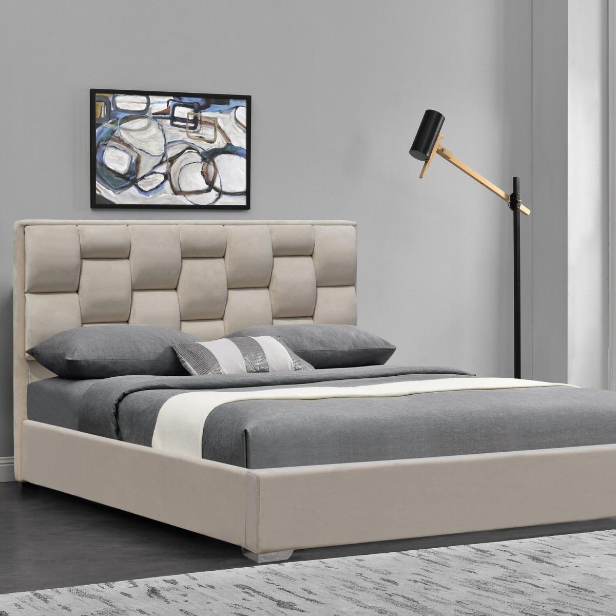 Cream Plush Velvet Weaved Headboard Bed Frame - Double – image 2