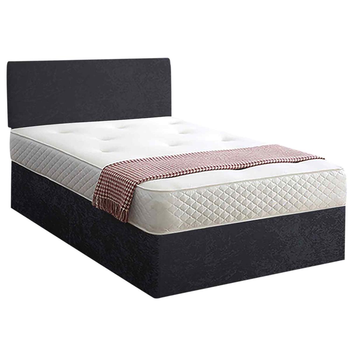 Loria Divan Bed Set with Headboard Mattress-Crushed Fabric,2 Drawers Left Side - Black / Double – image 2