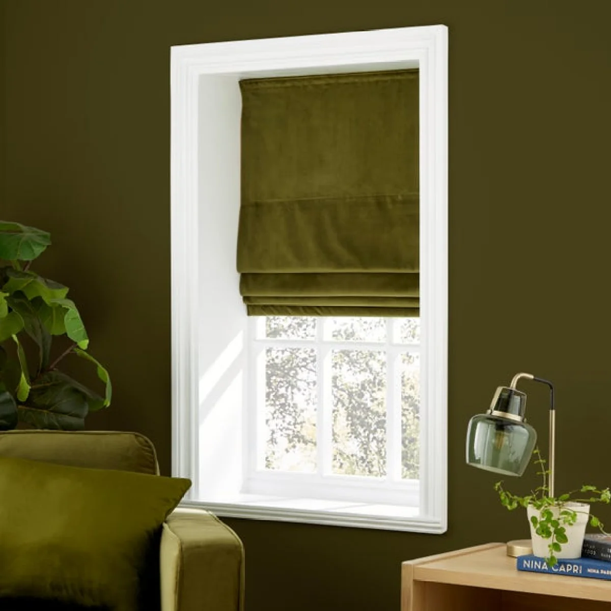 Recycled Velour Olive Roman Blind Olive – image 1