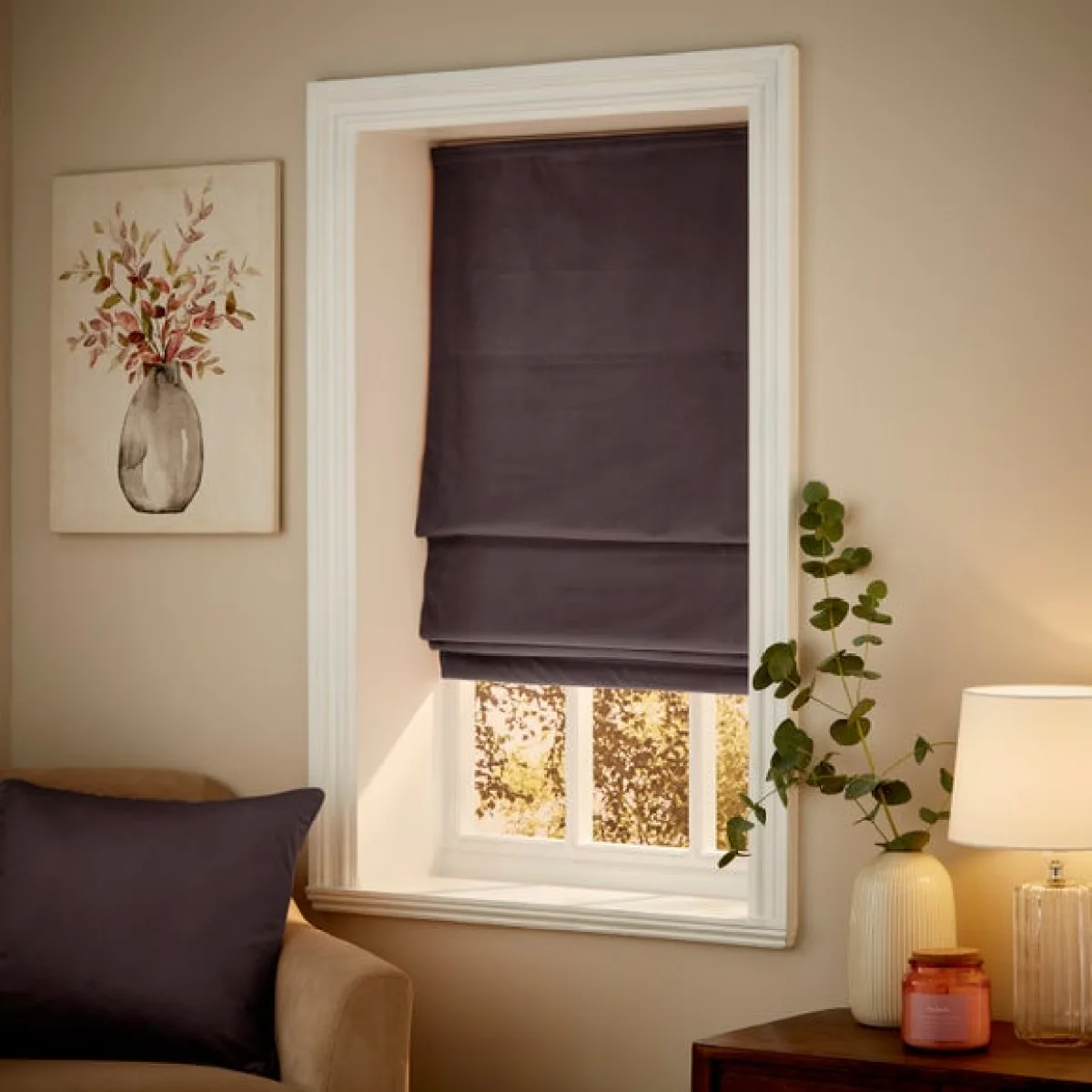 Recycled Velour Thistle Roman Blind Thistle – image 2