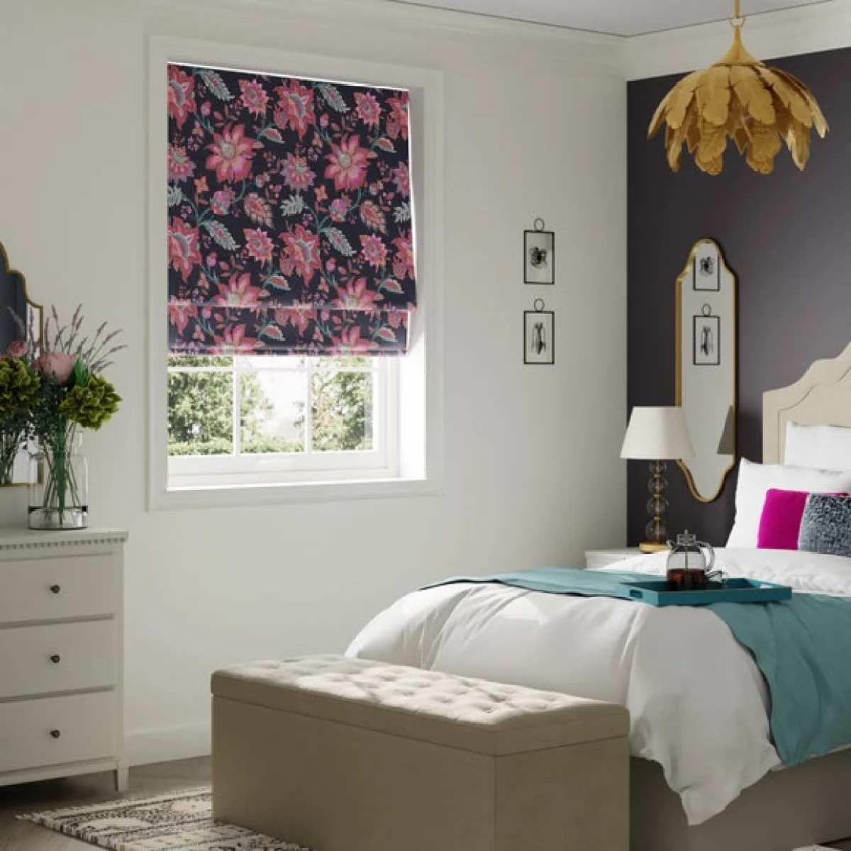 Jacobean Fuchsia Blackout Roman Blind Fuchsia – image 1