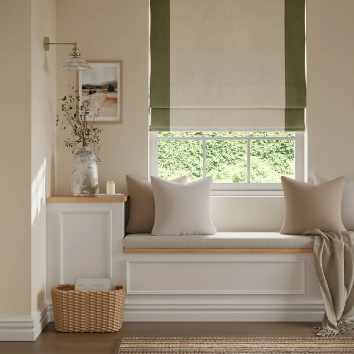 Luna Bordered Olive Blackout Roman Blind Olive