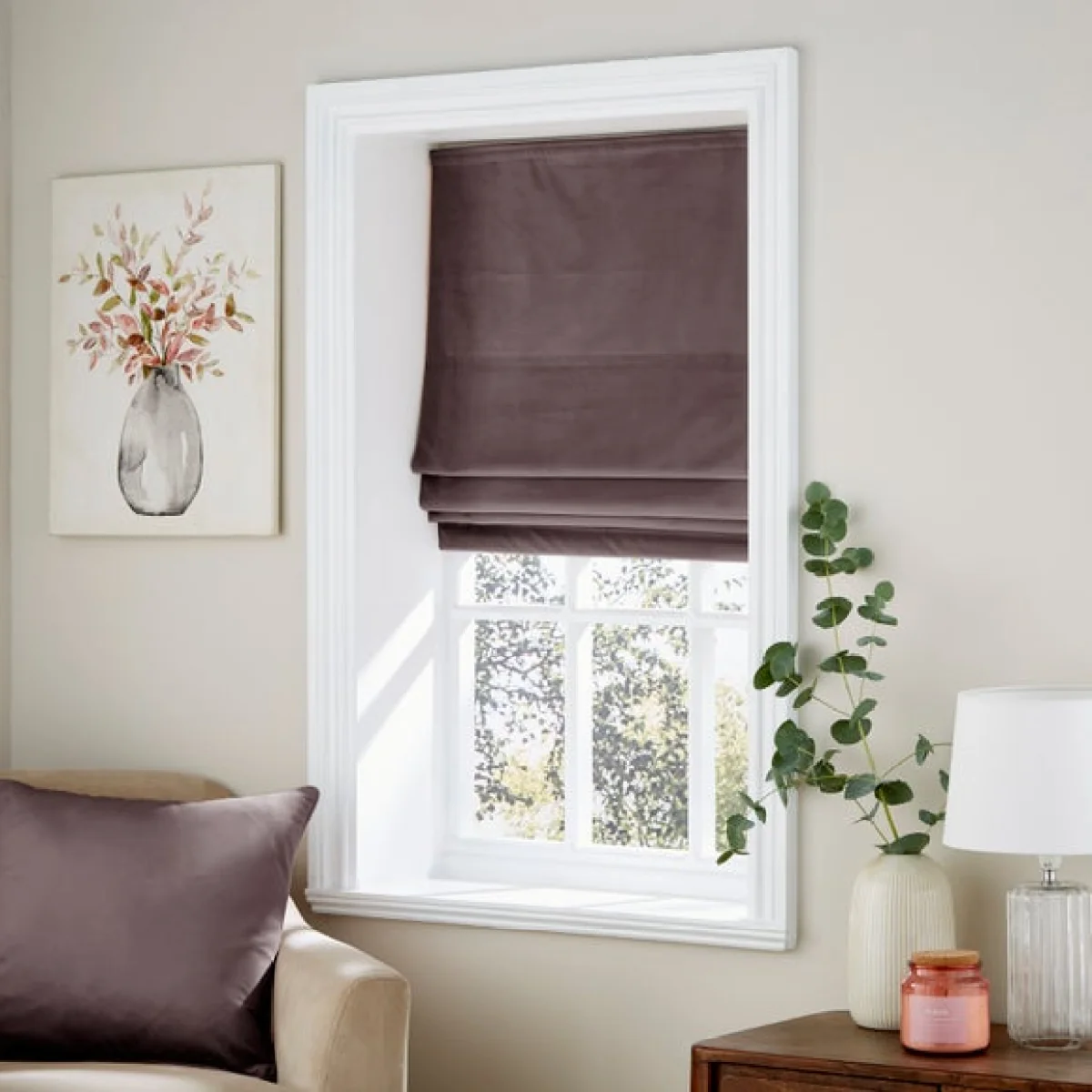 Recycled Velour Thistle Roman Blind Thistle – image 1