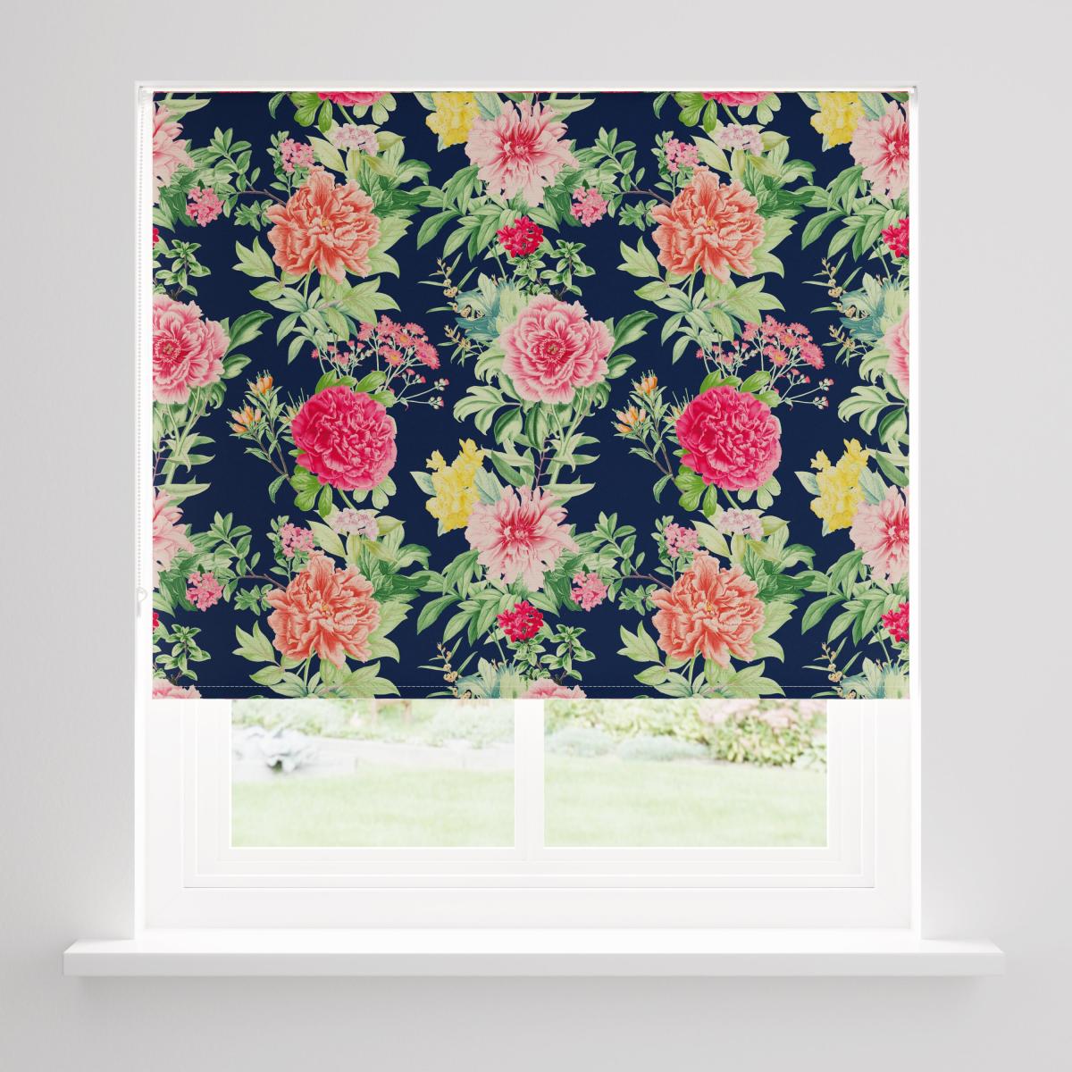 Peony Floral Blackout Roller Blind Navy – image 3