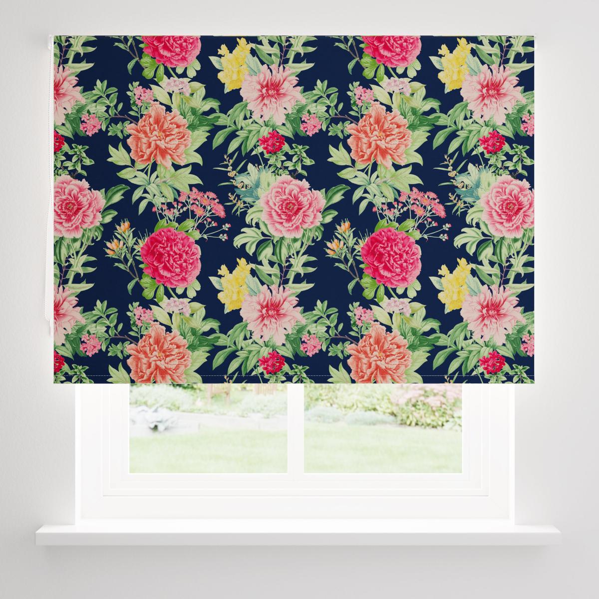 Peony Floral Blackout Roller Blind Navy – image 4