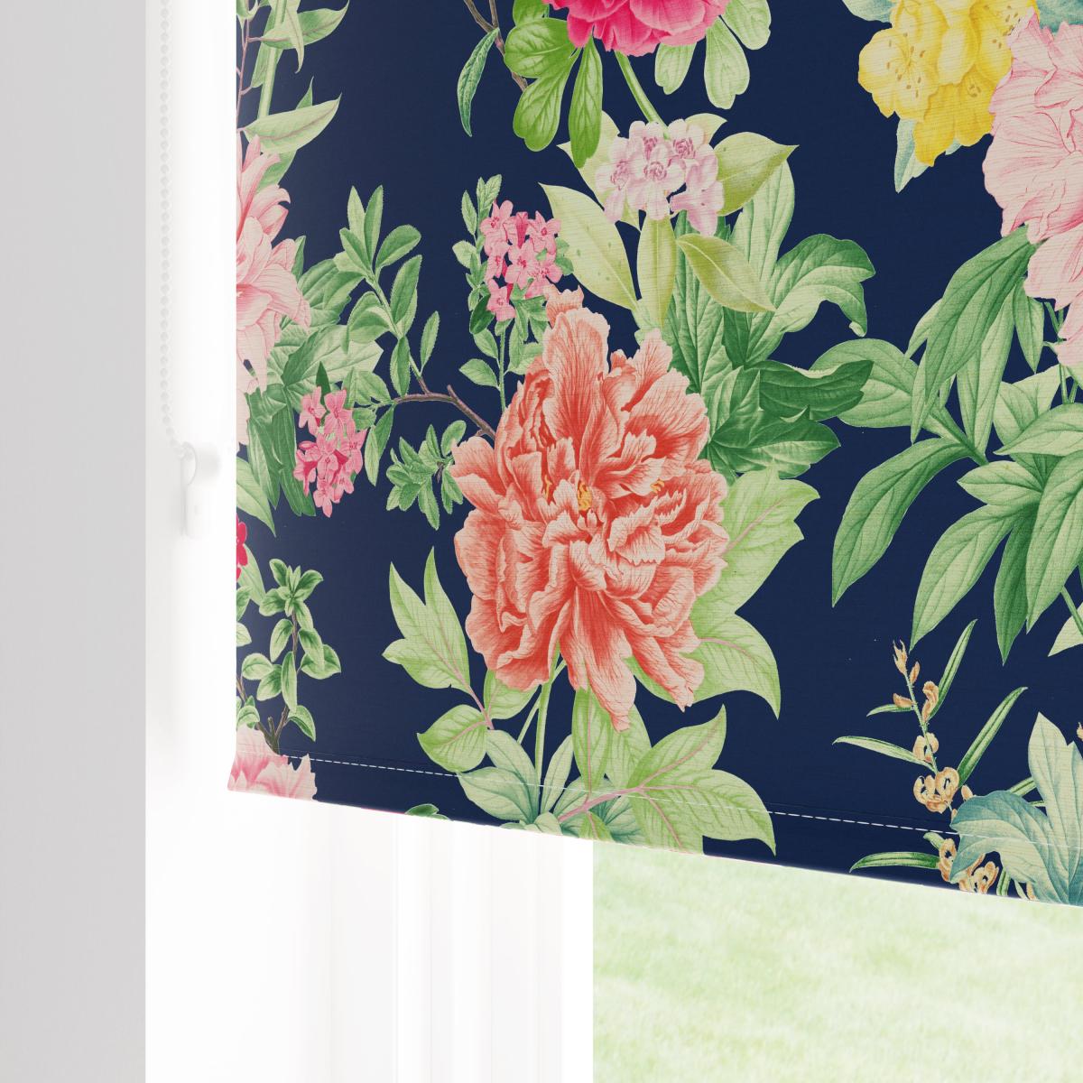 Peony Floral Blackout Roller Blind Navy – image 5