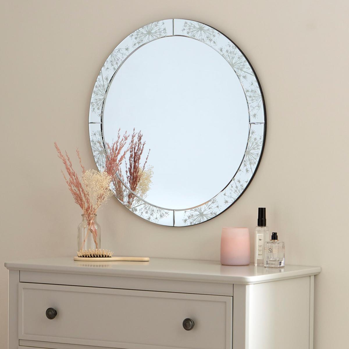 Cow Parsley Circular Mirror 60cm Silver Effect – image 1