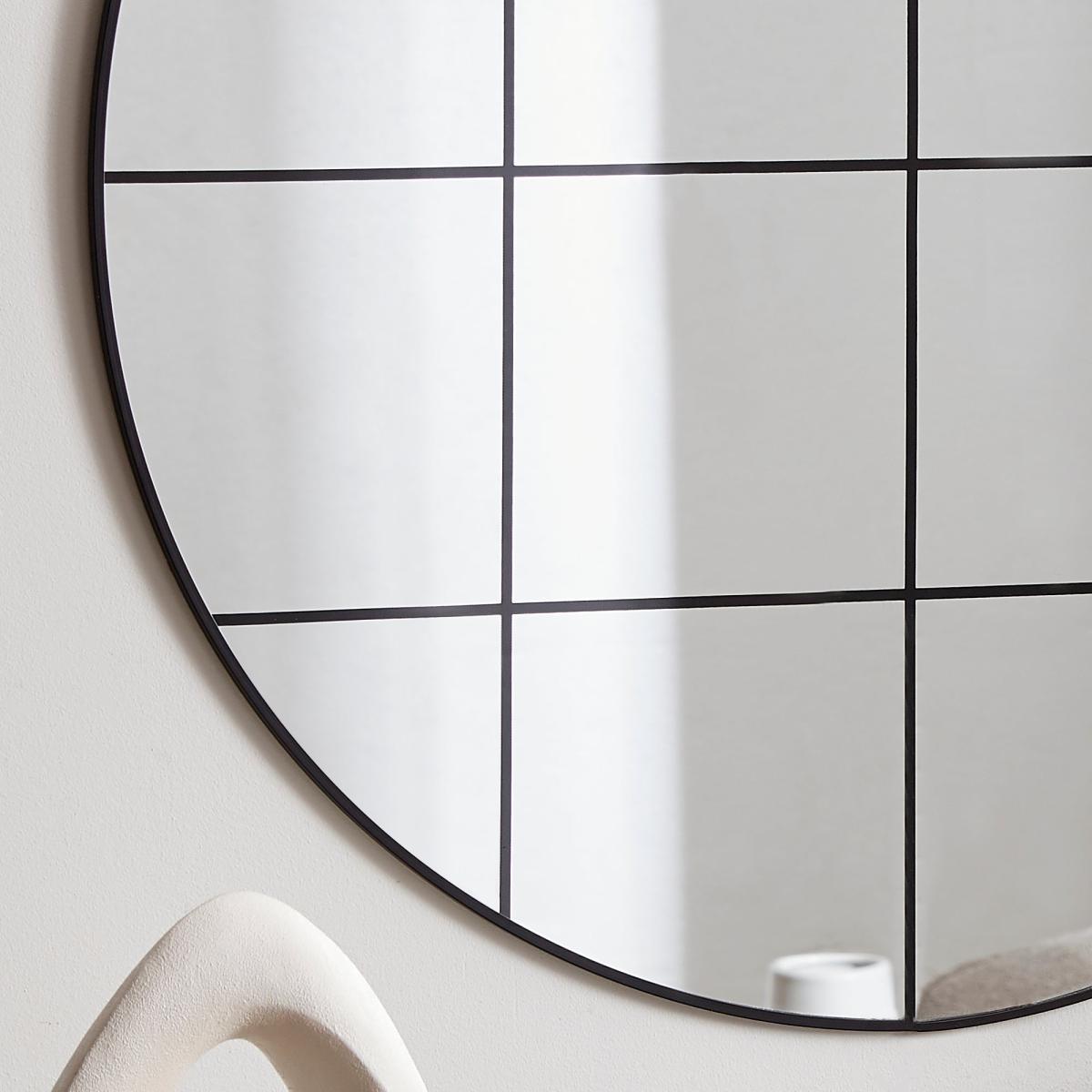 Window Round Wall Mirror Painted Lines 80cm Black – image 2