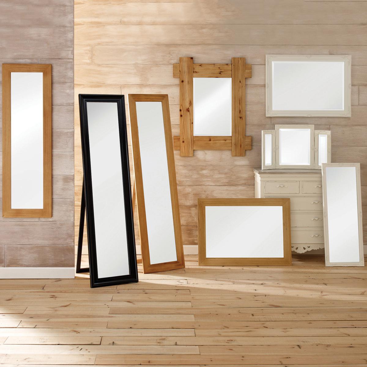 Wooden Wall Mirror Natural Natural Brown – image 2