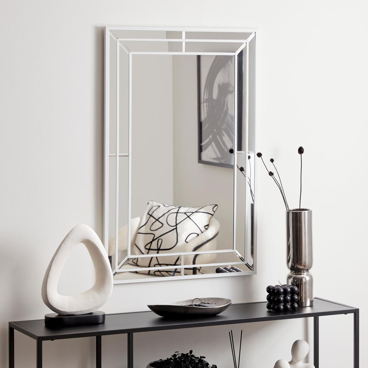 Double Edge Frame Wall Mirror 90x60cm White – image 1