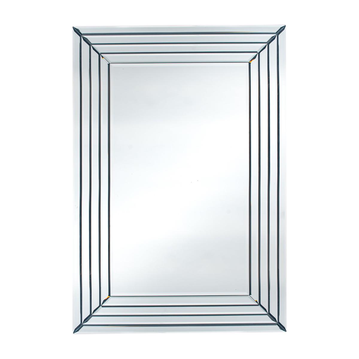Mirrored Glass Art Deco Rectangular Wall Mirror, 70 x 100cm Silver – image 2