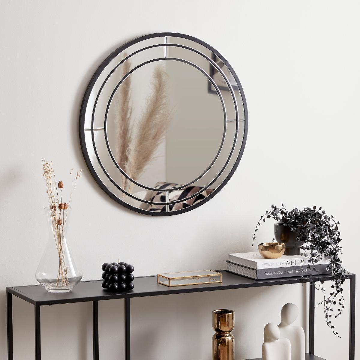 Double Frame Circular Mirror 65cm Black Black – image 1