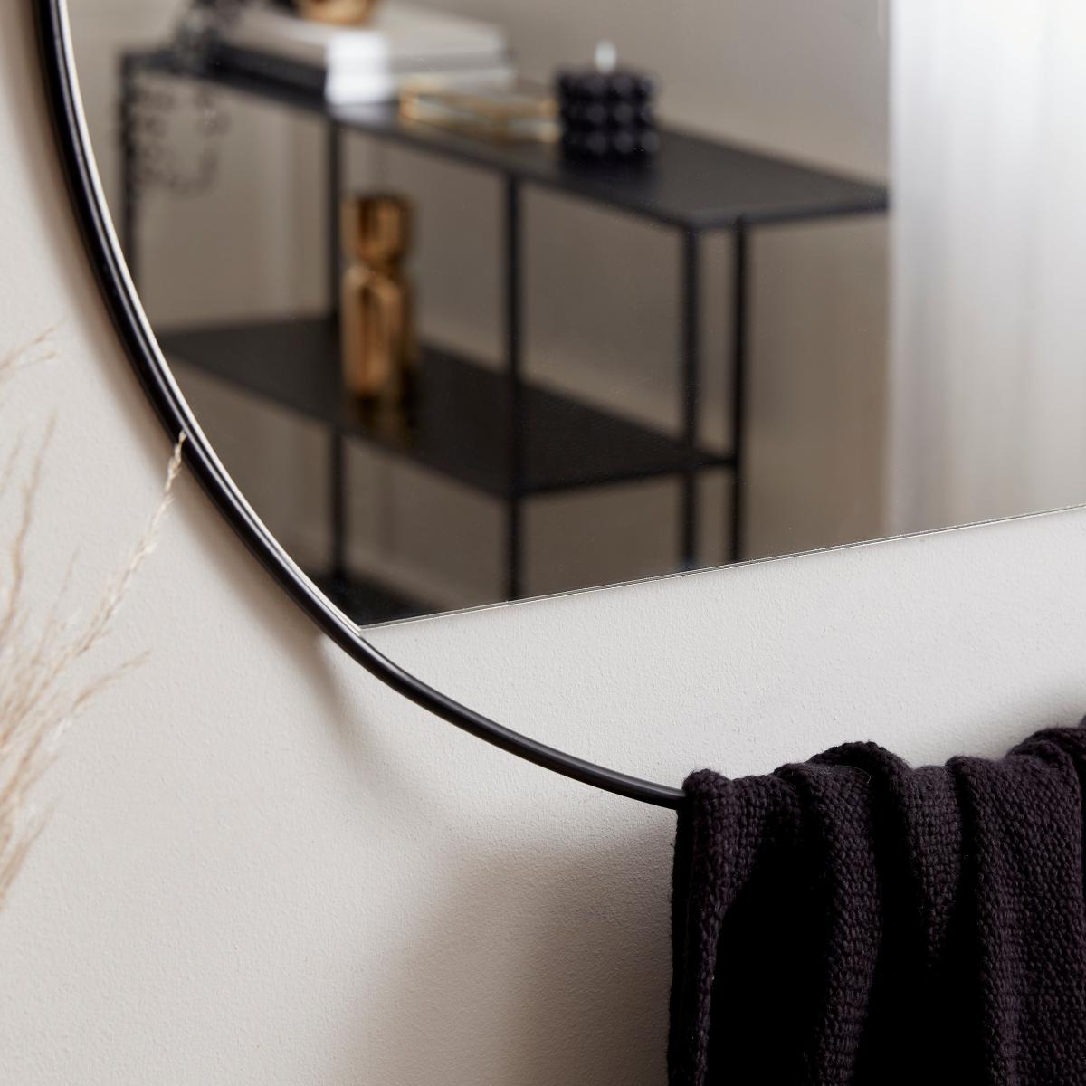 Round Mirror with Hanging Detail 75cm Black – image 2