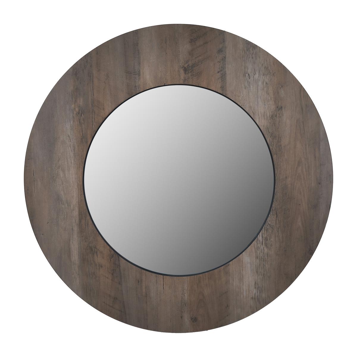 Wood Veneer Round Wall Mirror, Brown 81cm Brown – image 2