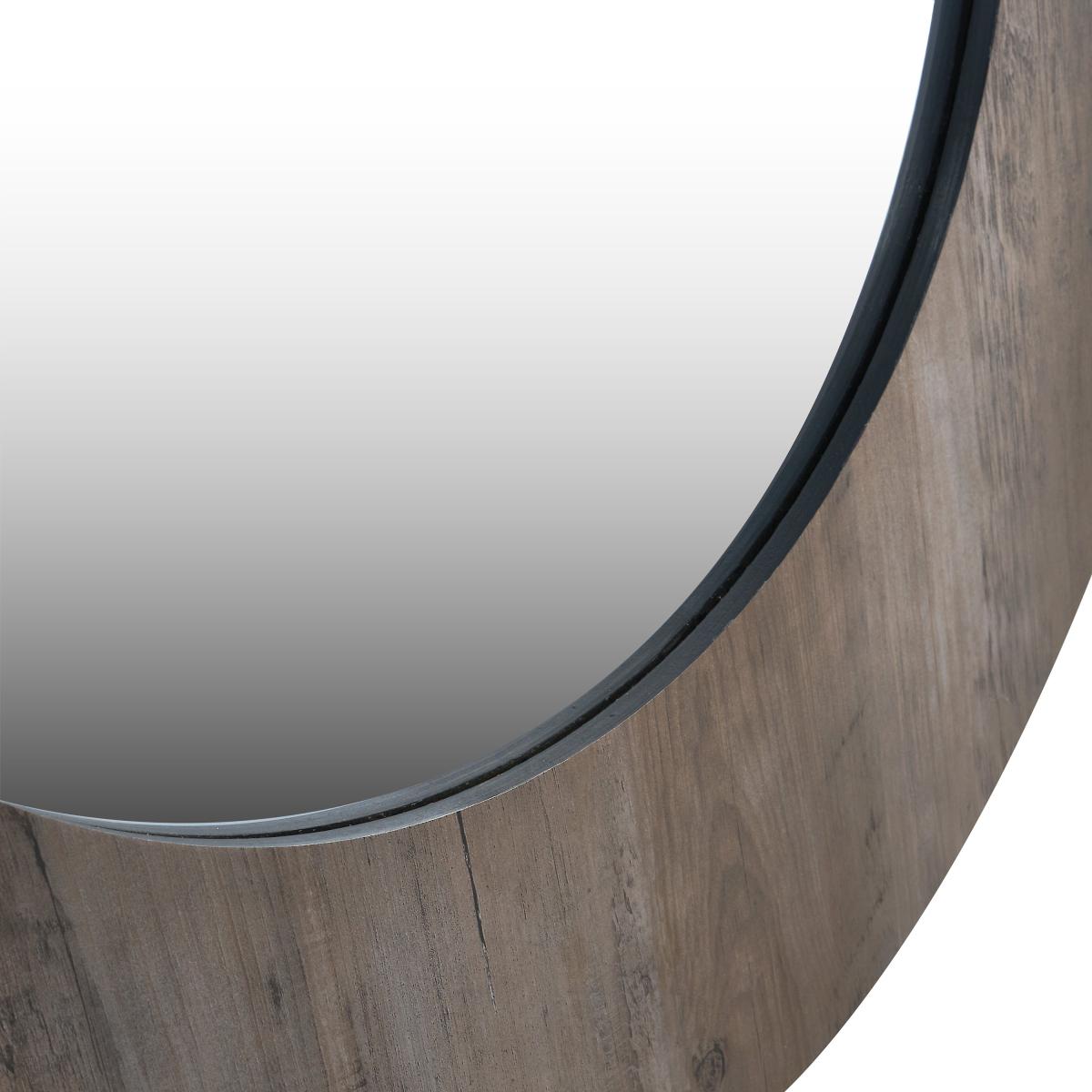 Wood Veneer Round Wall Mirror, Brown 81cm Brown – image 3