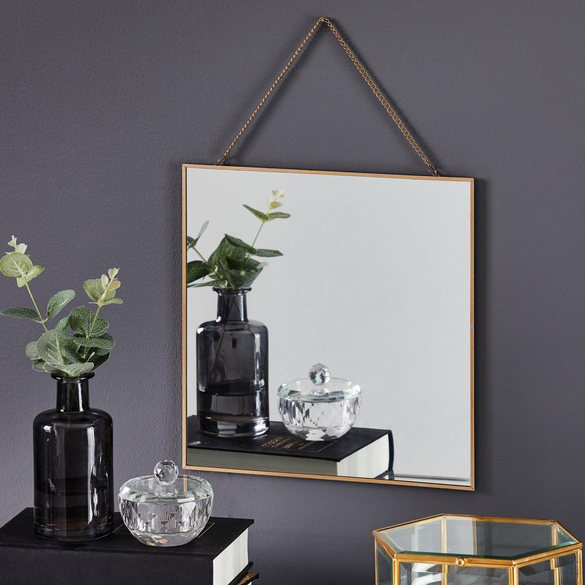 Square Hanging Chain Wall Mirror 27.5x37.5cm Gold Effect Gold Effect – image 1