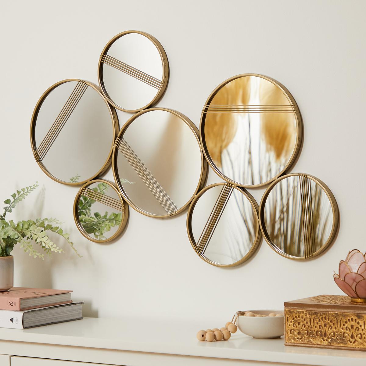 Wall Art Line Mirror 80cm x 50cm Gold Effect – image 1
