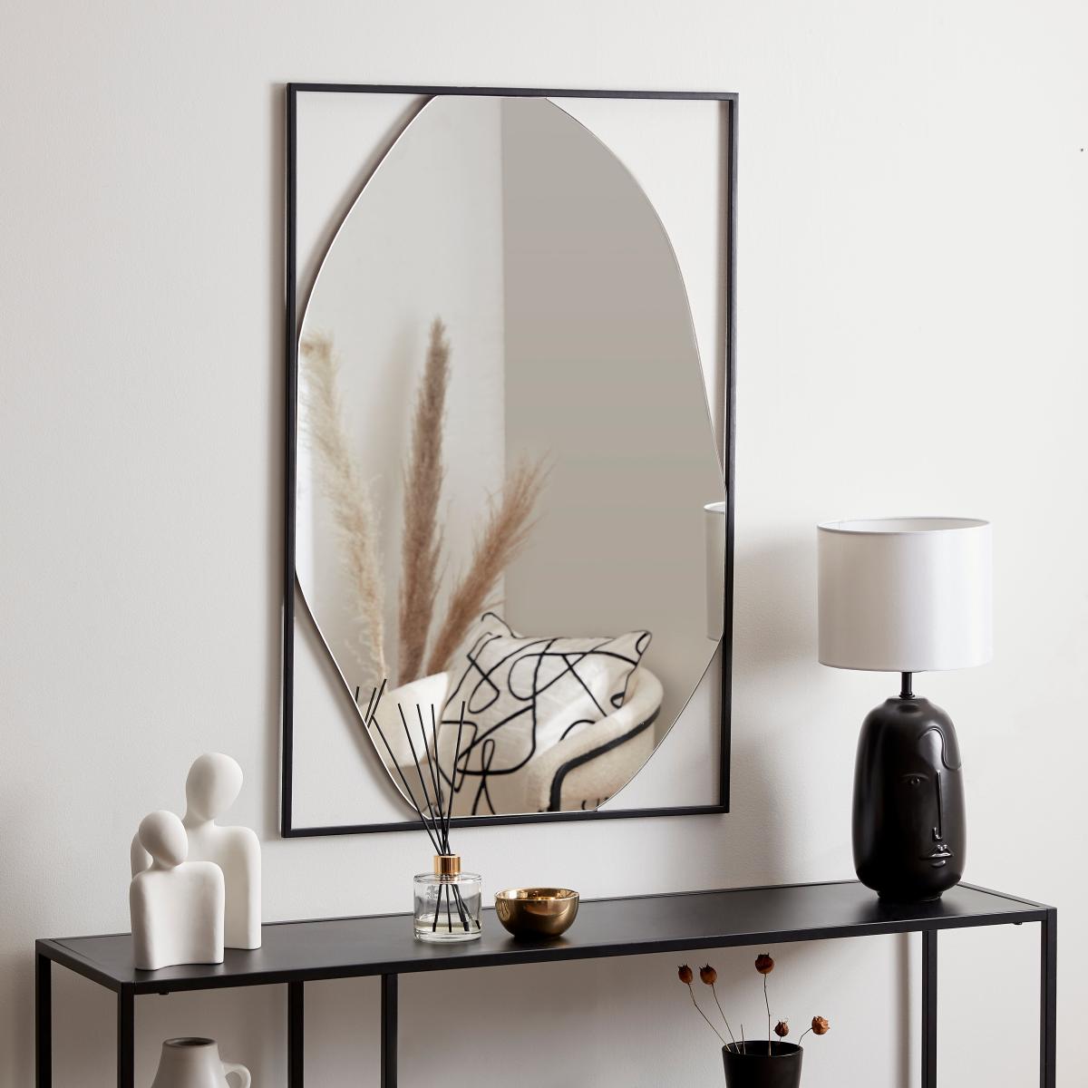 Framed Pebble Wall Mirror 90cm x 60cm Black – image 1