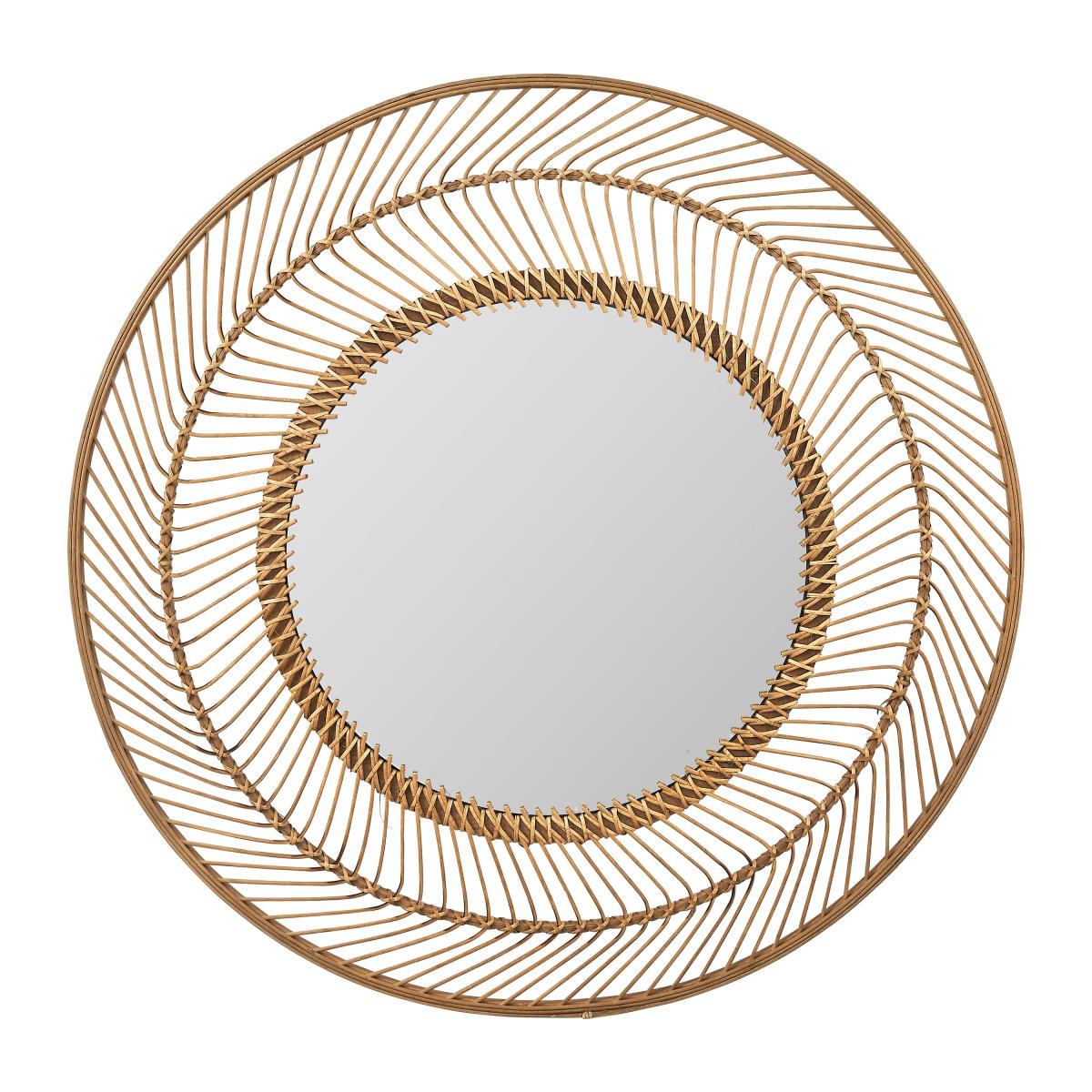 Bamboo Large Round Wall Mirror, 90cm Brown – image 2