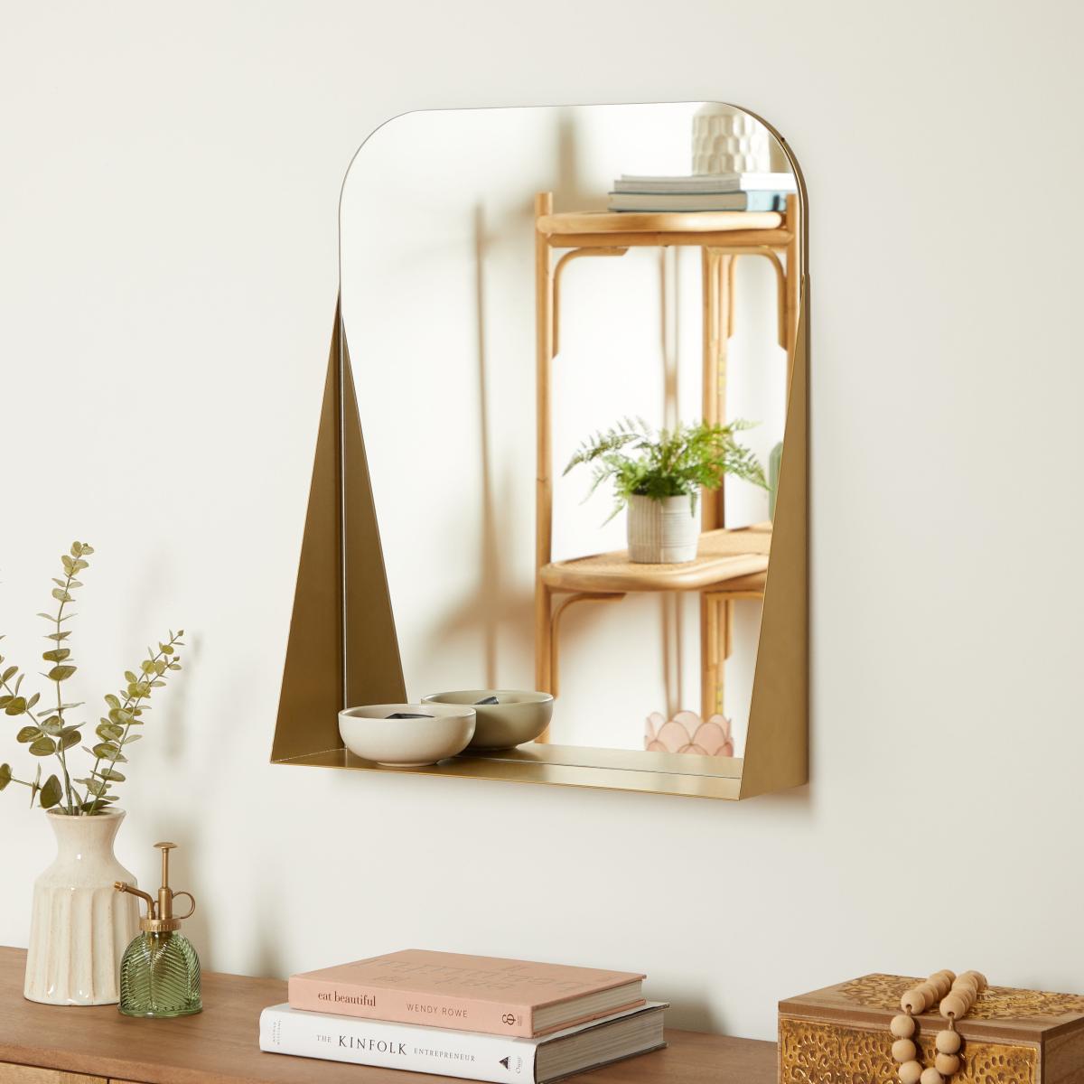 Rectangle 50cm x 60cm Mirror Shelf Gold Effect – image 1