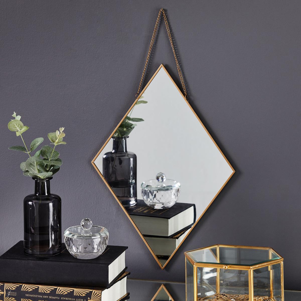 Diamond Hanging Chain Wall Mirror 27cm Gold Effect Gold Effect – image 1