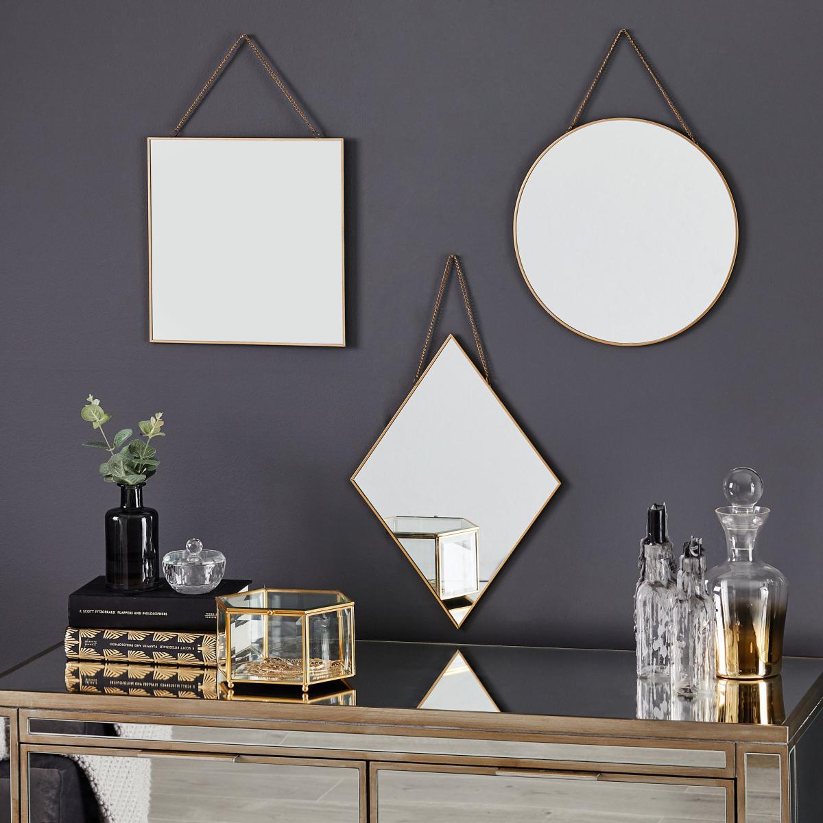 Round Hanging Chain Wall Mirror 29.5cm Gold Effect Gold Effect – image 2