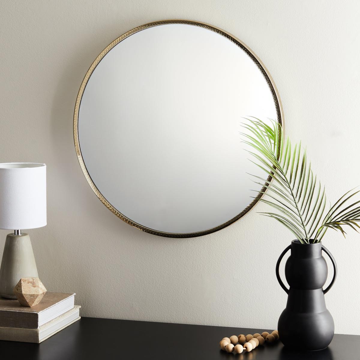 Hammered Metal Mirror 50cm Gold Effect – image 1