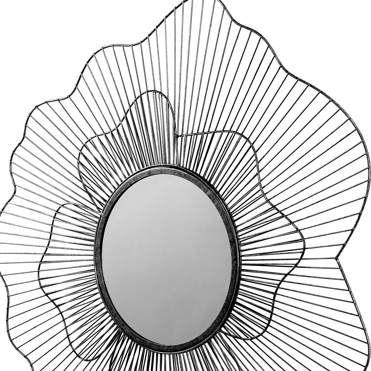 Metal Floral Frame Round Wall Mirror, Black 76cm Black – image 5