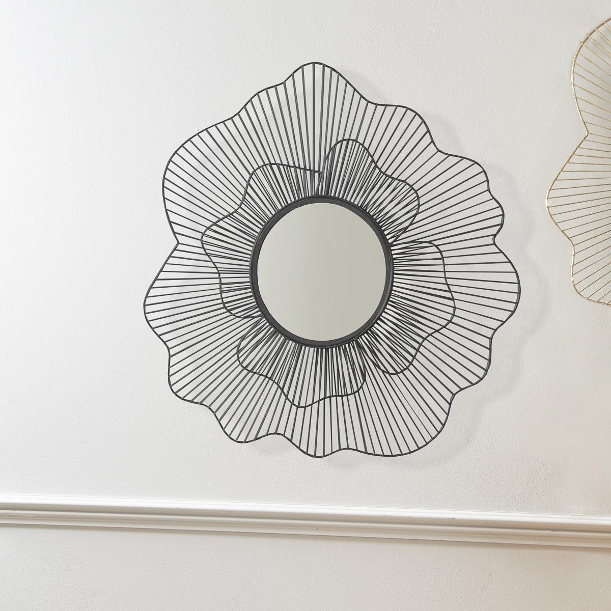 Metal Floral Frame Round Wall Mirror, Black 76cm Black – image 1