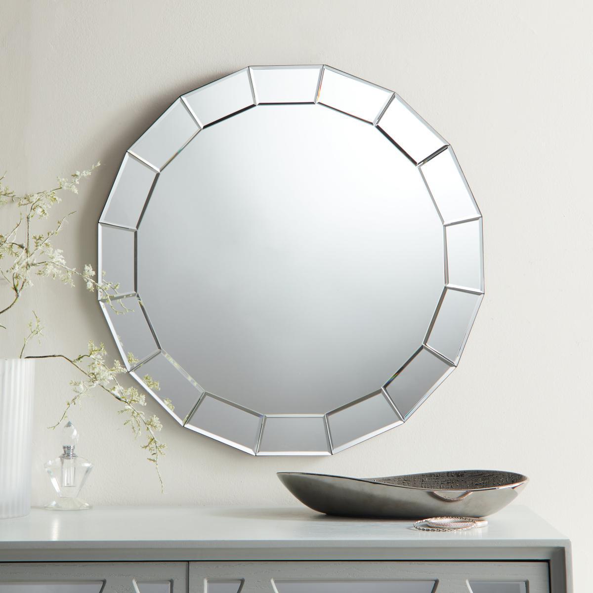 Mosaic Tile Round Mirror 50cm Silver Effect