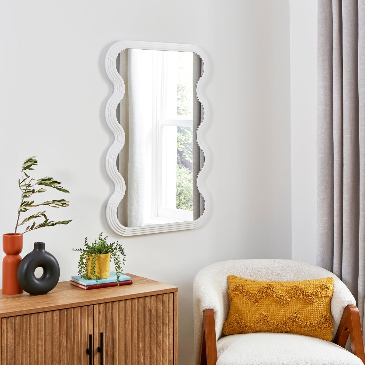 Ribbed Wavy Overmantel Wall Mirror White – image 2