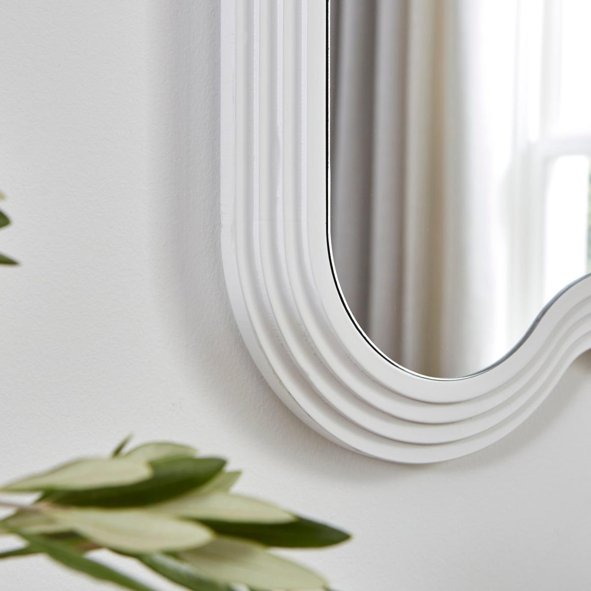 Ribbed Wavy Overmantel Wall Mirror White – image 3