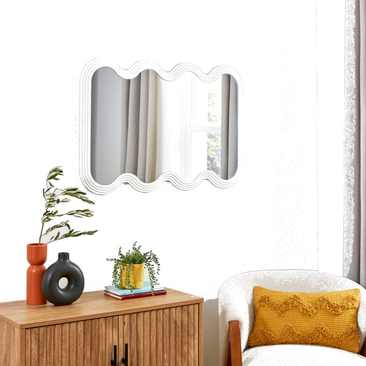 Ribbed Wavy Overmantel Wall Mirror White – image 1