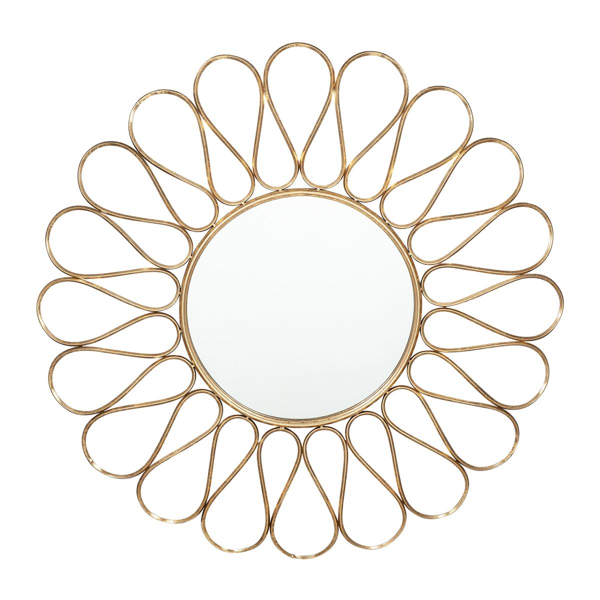 Petal Design Round Antique Gold Effect Wall Mirror, 90cm Gold Effect – image 2