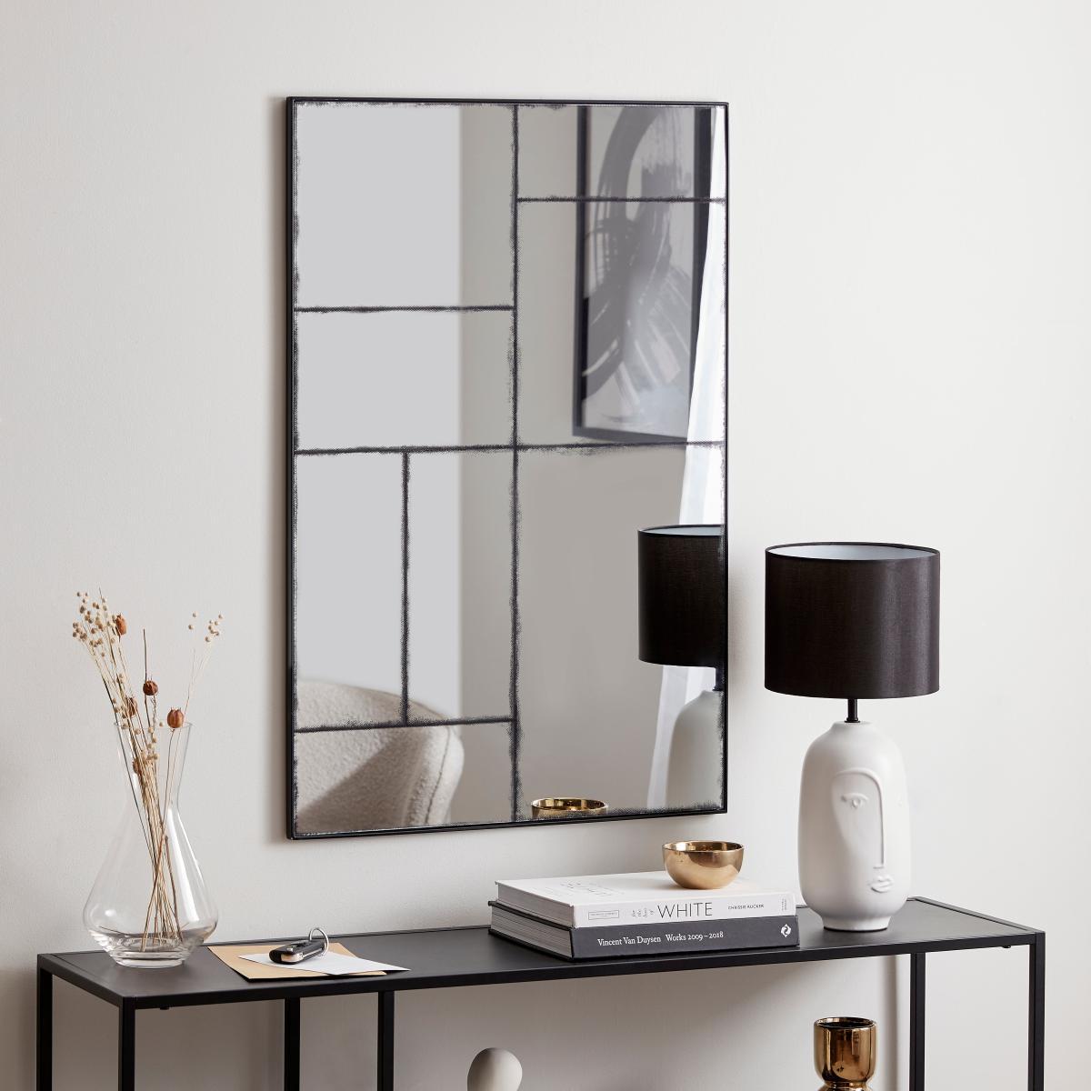 Distressed Window Mirror 90x60cm Black – image 1