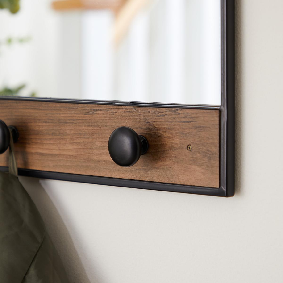 Fulton Rectangle Wall Mirror with Hooks 55cm x 38cm Black – image 2